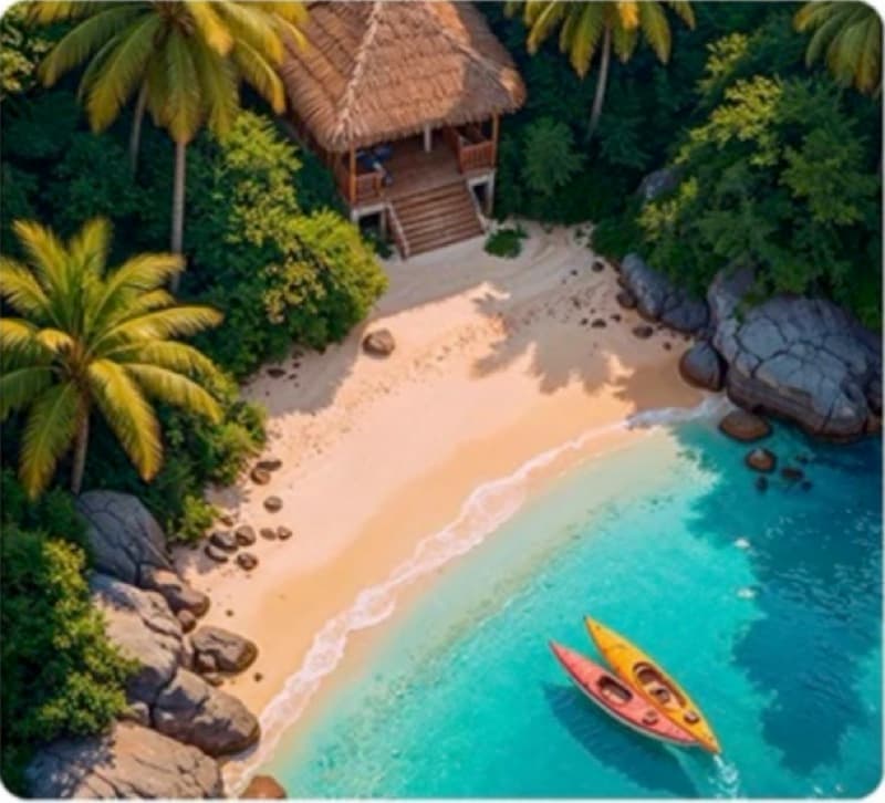 A hut above a secluded beach
