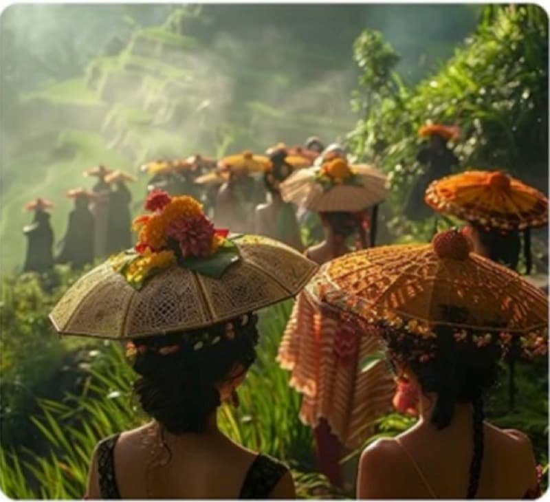 Dancers in ceremonial dress and gold headpieces
